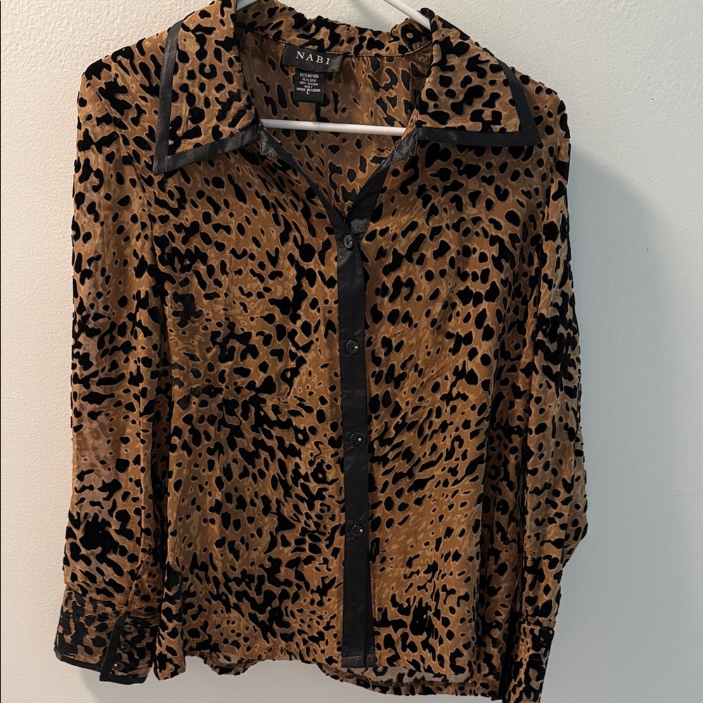 Leopard Print Button Down Shirt - Brown and Black